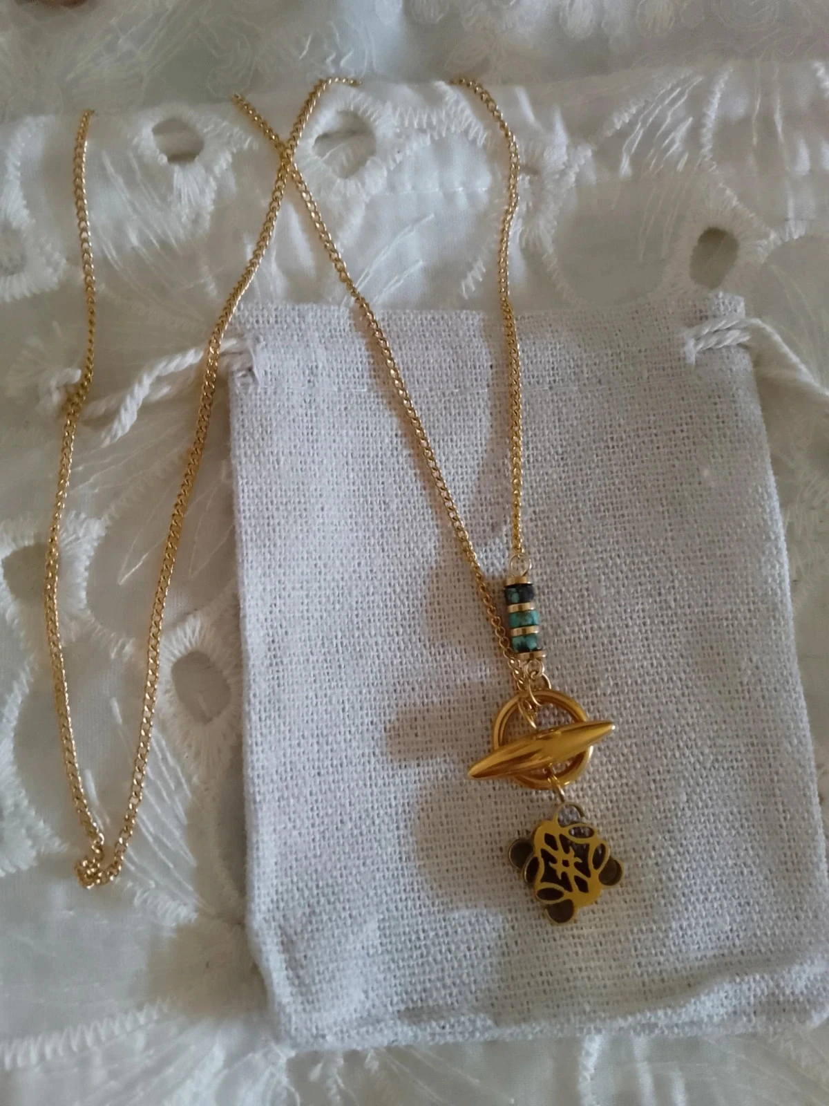 Golden bohemian necklace with African turquoise stones – photo 4